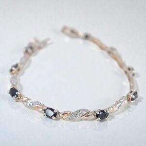 Ross Simons 925 Silver Gold Vermeil Sapphire Link Bracelet Designer 7.25"